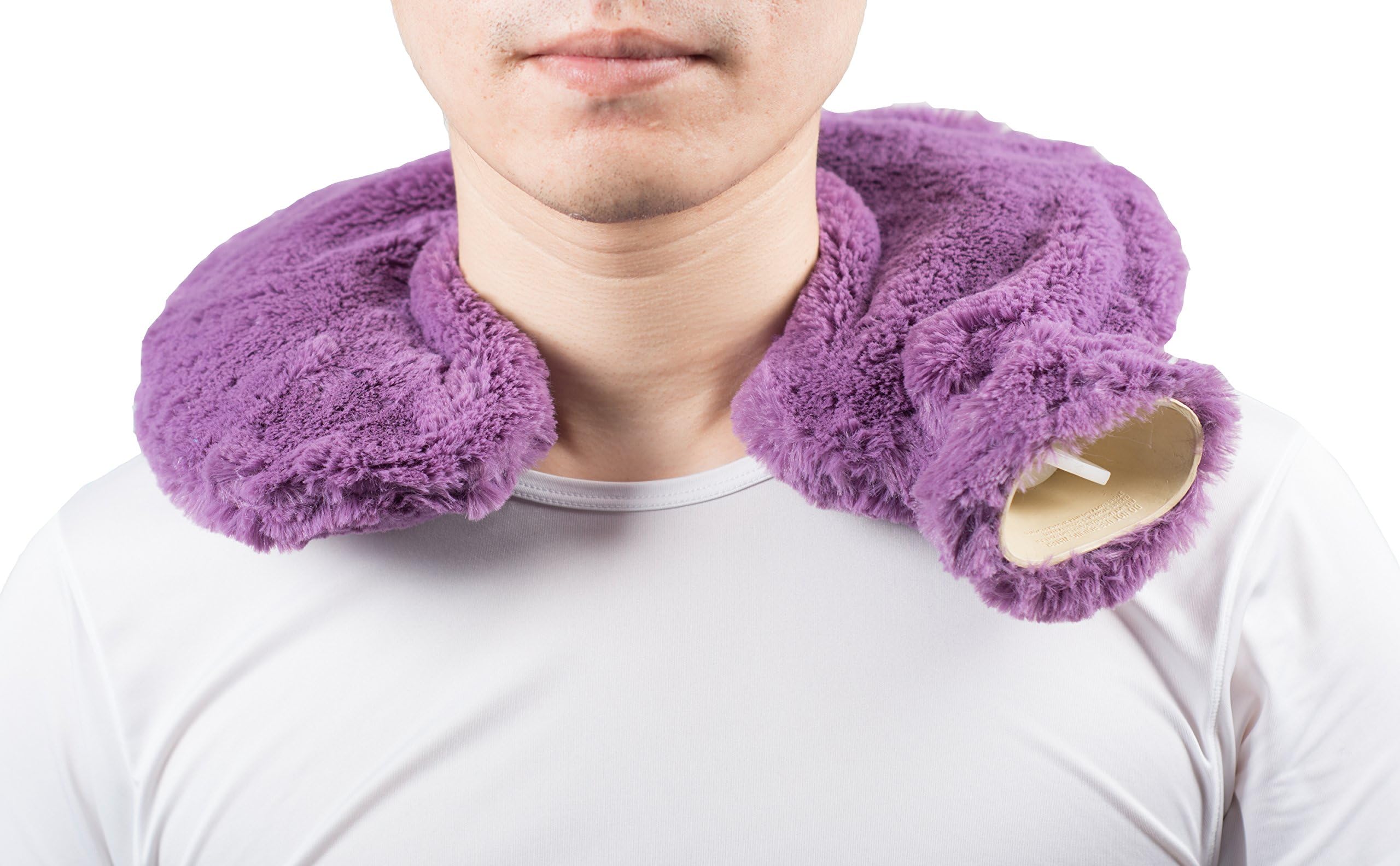 U-Shaped Heated Water Bag Neck Warmer with Soft Cover Cushion, Wrap Around The Neck Style 750-mL Hot Water Bottle for Hot & Cold Therapy Pain Relief, Cervical Spine Support (Purple)