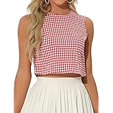 Allegra K GinghamTop for Women's Sleeveless 1950s Vintage Summer Blouse