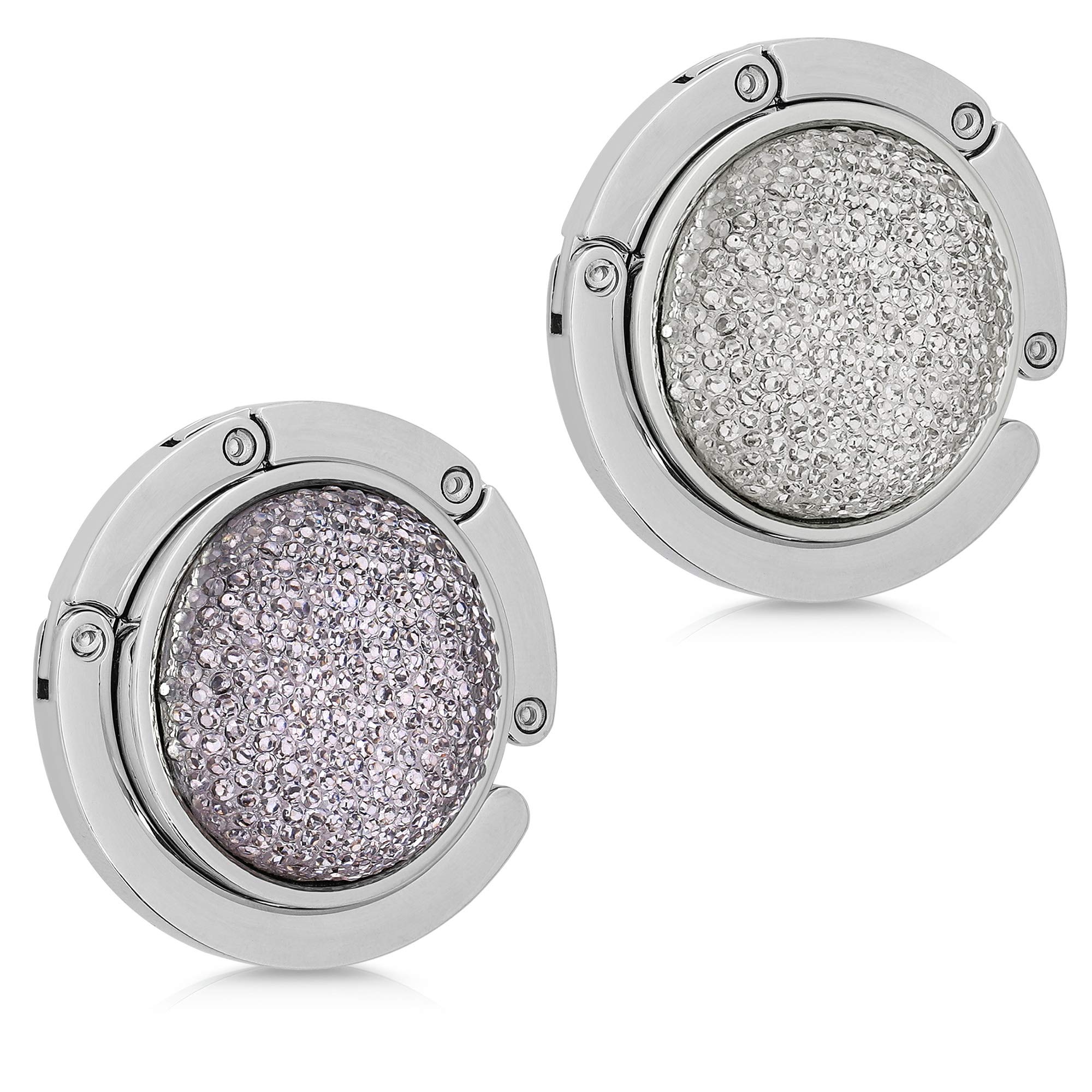 kwmobile Purse Hook for Table - Set of 2 Purse Holder - Folding Handbag Hanger - Portable Bag Holder - Bag Hooks for Desk - Table Hook Dark Grey/White/Silver