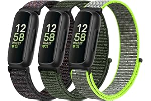 WNIPH Nylon Bands Compatible for Fitbit Inspire 3/2/HR/Ace 3/2, Breathable Sport Replacement Straps Soft Adjustable Solo Loop Official Black+Navy Green+Flash