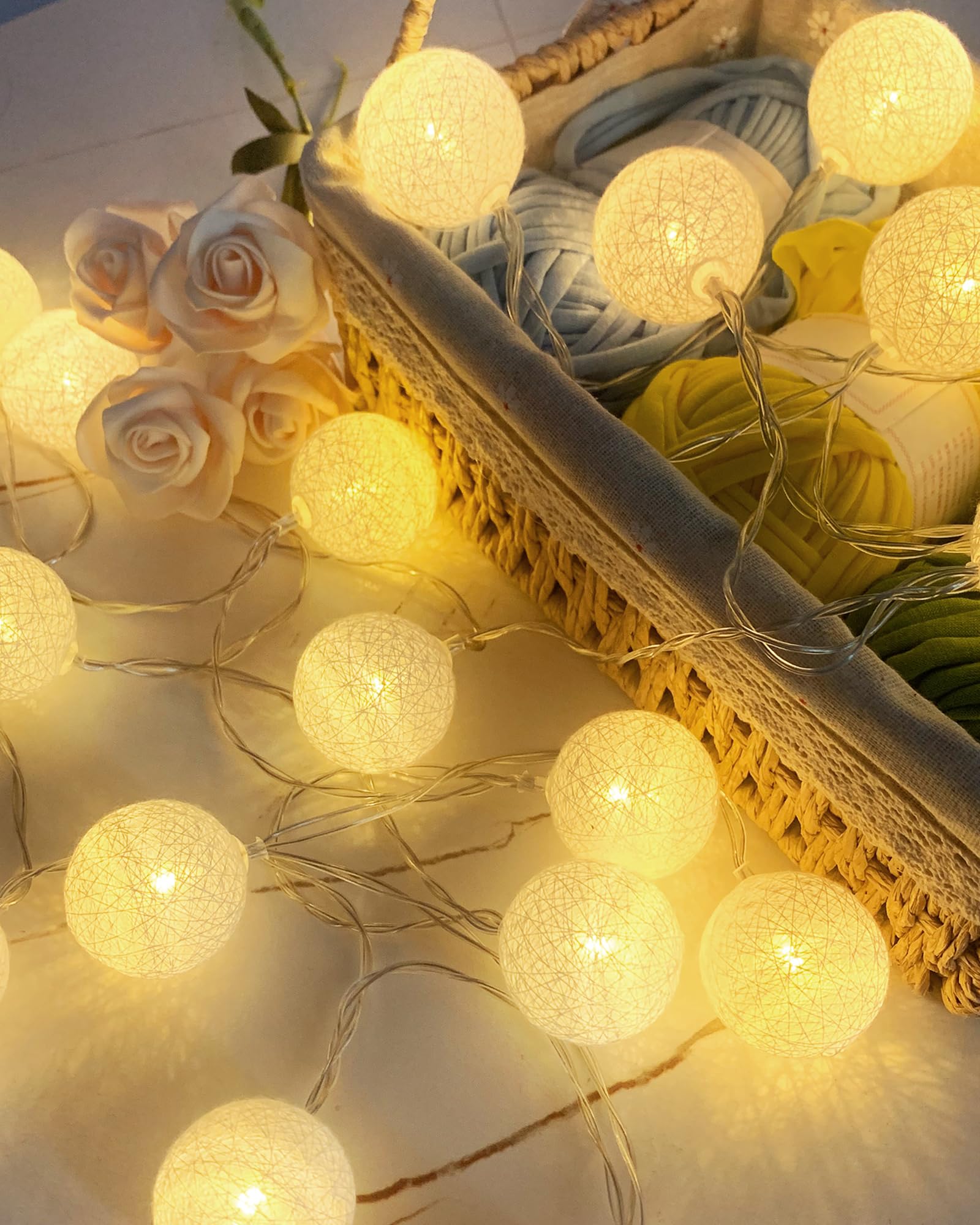 EvaStary LED Cotton Ball String Lights, Fairy Lights LED String Lights 3 Meter 20LED, Wall Lights Wedding Party Home Christmas Decoration (Warm White)