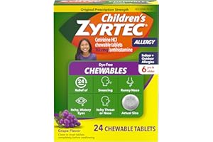 Zyrtec Children's Dye-Free Chewables for 24 Hour Allergy Relief, 10 mg Cetirizine Hydrochloride Antihistamine Tablets, Kids Allergy Medicine Relieves Sneezing & Itchy Throat, Grape, 24 ct