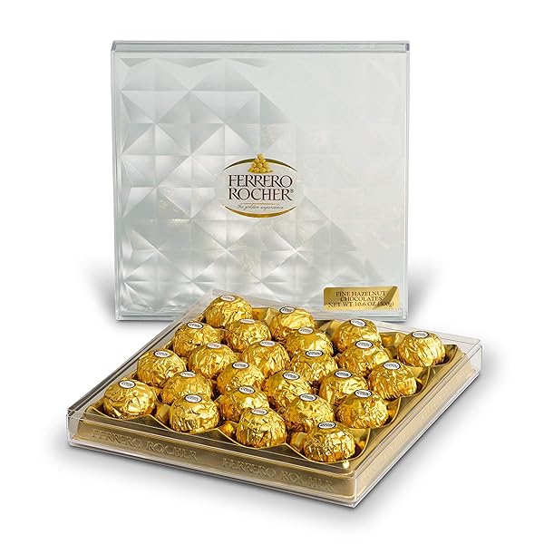 FERRERO ROCHER GOURMET HAZELNUT MILK CHOCOLATE GIFT BOX, 24 INDIVIDUALLY WRAPPED TREATS, 10.6 OZ
