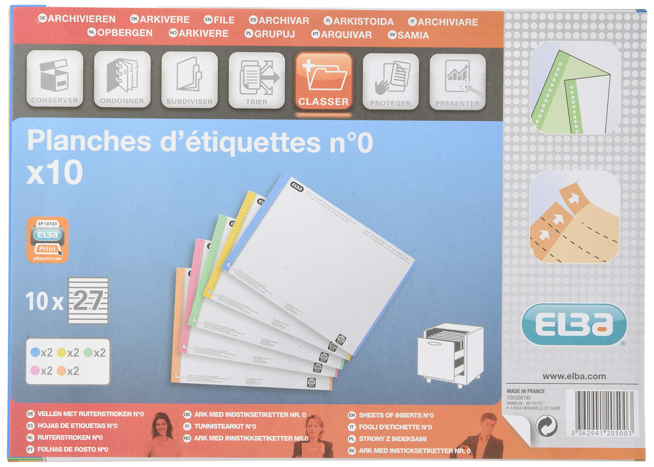 L'Oblique AZ Sachet de 10 planches d'étiquettes n°0 Pour dossiers tiroir Assortis