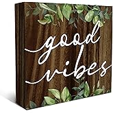 SRADMO Inspirational Green Botanical Eucalyptus Leaves Wood Box Sign Desk Decor, Rustic Eucalyptus Leaves Wooden Block Box Sign Decor for Home Office Shelf Table Decorative Accessories