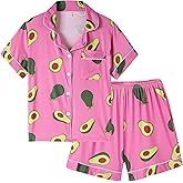 Vopmocld Girls 2PCS Pajama Sets Button Down Short Sleeve with Shorts Sleepwear Summer Cute Lounge Outfit Sets for Teens