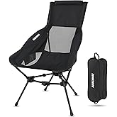 MARCHWAY Lightweight Folding High Back Camping Chair with Head Support, Stable Portable Compact for Outdoor Camp, Travel, Beach, Picnic, Festival, Hiking, Backpacking (Highback Black)