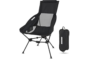 MARCHWAY Lightweight Folding High Back Camping Chair with Head Support, Stable Portable Compact for Outdoor Camp, Travel, Beach, Picnic, Festival, Hiking, Backpacking (Highback Black)