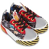Hot Wheels Toddler Boy Sneakers - Cars, Trucks, Tracks and Engines - Checkered Flag Race Car Lace Up Kids Sneakers