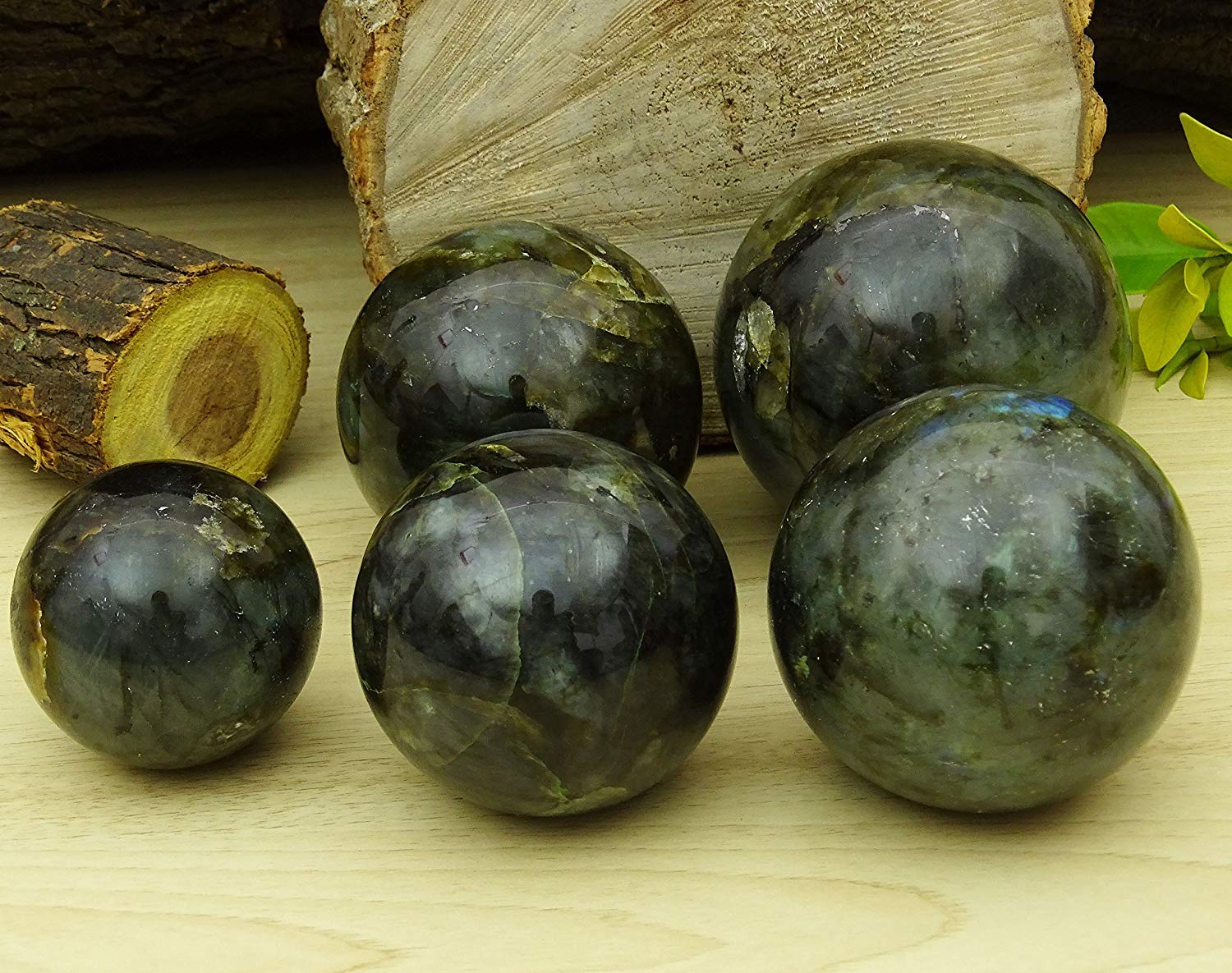 Reikiera Crystal Healing Labradorite Stone Ball Natural Gemstone Sphere With Ring Stand Reiki Table Decor- Choose Size