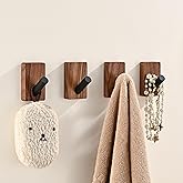 LECHYN 4 Pack Wooden Wall Hooks for Hanging, Adhesive Mounted & Wall Mount Boho Decorative Walnut Wood Coat Hooks for Towel Clothes Blanket Hat Backpack Robe Nursery Door Board Entryway Key Holder