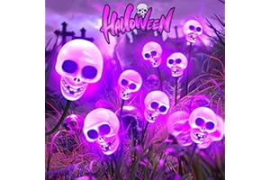 NESSTU Halloween Decorations Outdoor: 4 Pack 24 LED Scary Halloween Decorations, Skull Solar Halloween Lights Outdoor Waterproof, Solar Firefly Halloween Lights for Outside Yard Patio Walkway Garden Decor
