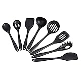 AmazonCommercial Non-Stick Heat Resistant Silicone Cooking Utensil Set, Set of 8 Utensils, Black