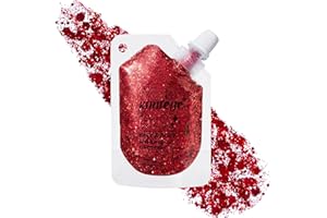 KIMIEYE Holographic Face Glitter Gel Body Shimmer Makeup for for Hair, Face, Clavicle, Arm, Nail, Eyeshadow, Long Lasting Waterproof Mermaid Sequins Party Glitter for Rave Festival, 1.35oz (Garnet Red #14)
