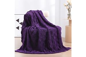 Linecooo Deep Purple Fleece Throw Blanket 50”×60” for Couch Sofa Bed,Super Soft Cozy Plush Microfiber Flannel Blanket with 3D Checkered Design Lightweight for Adults,Woman,Girls