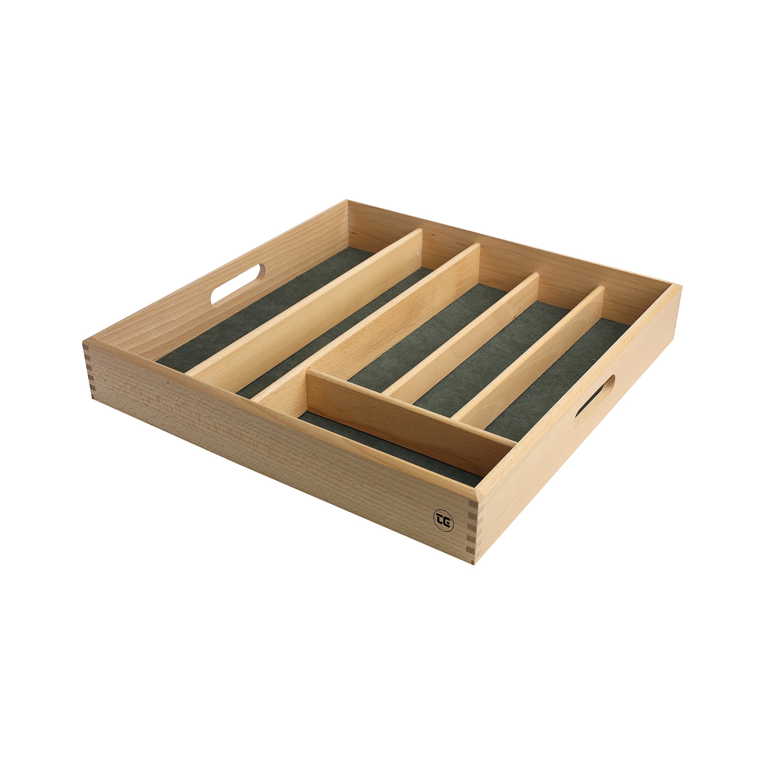 T&G Woodware Cutlery Tray Draw Size in Beech with Green Lining