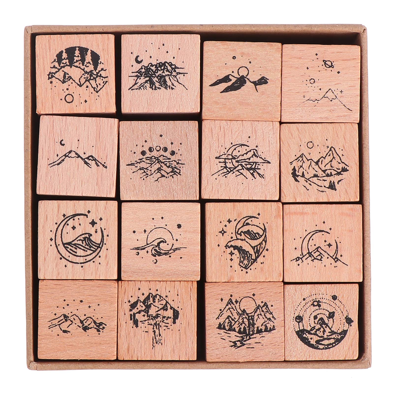 Milisten 16pcs Vintage Wooden Rubber Stamps Decorative Wooden Stamps Set for DIY Crafts Making