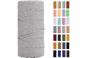 MAOQIAN Light Grey Macrame Cord 3mm x 109Yards,Colored Cotton Rope Colorful Cotton Cord Soft Craft Cord Twine for Wall Hanging Plant Hangers Crafts Decorative Projects