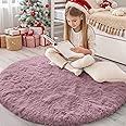 OLANLY Blush Round Rugs for Bedroom - Machine Washable, 4x4 Feet Circle Area Rugs for Living Room, Soft and Fluffy Shaggy Carpet for Teen Girls and Boys, Dorms, Nursery Rooms, Home Decor Aesthetic