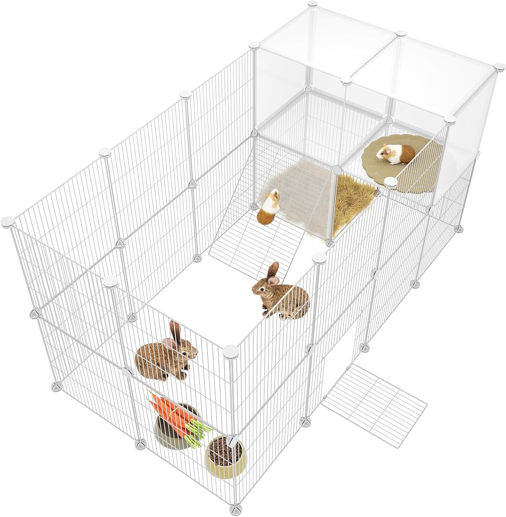 HOMIDEC Rabbit Run Double Puppy Pen with Door 29 Panels 140x70x70CM White