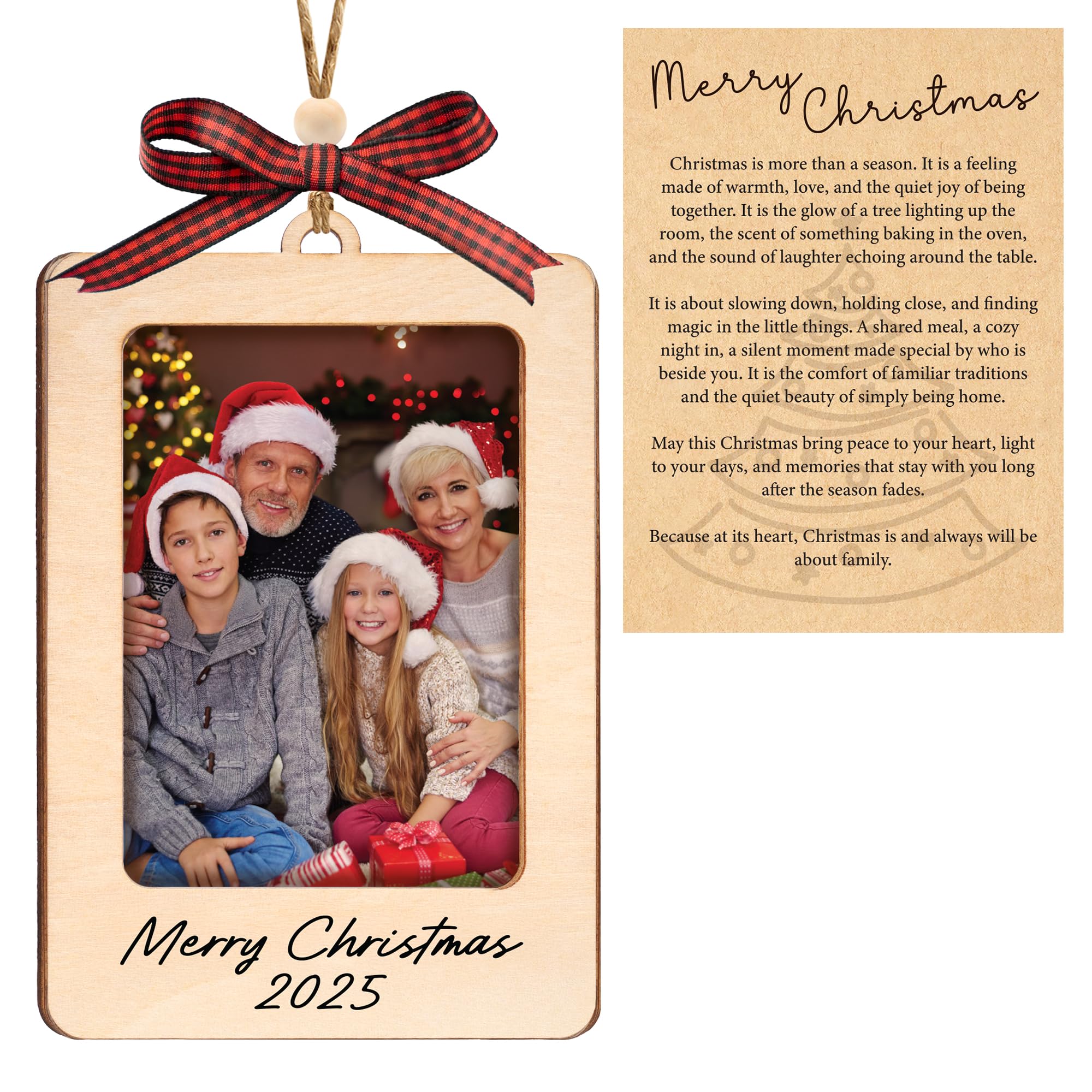 Photo 1 of 2025 Christmas Ornament Picture Frame, Wooden Photo Christmas Ornament 2025, 5x3.3in Picture Frame Ornaments for Tree with Transparent Protect Film, Photo Ornaments for Family, Friends