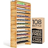 NutriChef 108 Bottle Wine Rack Stackable Bamboo Freestanding, 12 Tier Modular Shelf, Sturdy Wobble Free Upgraded 2026 Design, Easy No-Tool Assembly for Kitchen Cellar or Bar Storage 33.5" x 10" x 63”