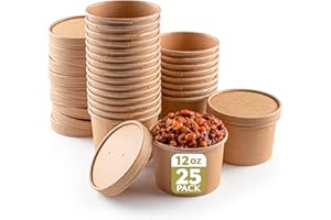 brheez Compostable Soup Containers with Lids 12 Ounce Disposable Eco Friendly PLA to-Go Cups with Vented Lids Perfect for Soup, Chile Steamed Veggies or Ice Cream - 25 Bowls