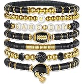 ecozran Sporty Chic Bracelets for Women Vibrant Blue White Red Gold Stretch Heishi Clay Beaded Bracelets Stylish Stackable Bangles for Game Days Casual Special Occasions Football Mom Jewelry Gift