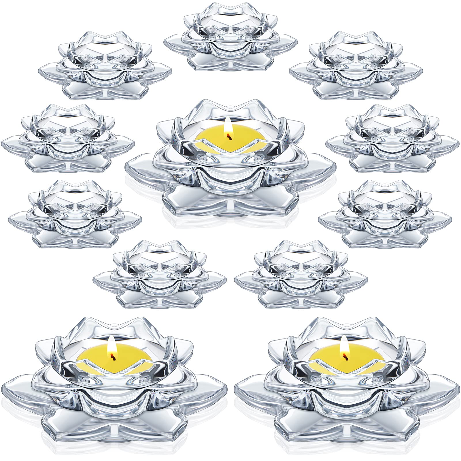 Photo 1 of ***ONLY 7 IN THE BOX*****meekoo 12 Pcs Crystal Glass Lotus Candle Holders Lotus Crystal Tealight Candle Holders for Home Decor Wedding Party