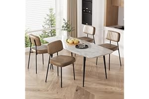 choairy Dining Chairs Set of 4, Modern Faux Leather Dining Chairs with Thick Cushions Seat Back and Metal Legs, Comfy Upholstered Kitchen Chairs for Dining Living Room (Brown)