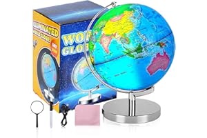 POOCCI 6 in1 Illuminated World Globe for Kids & Adults All Ages High Clear Map, Illuminates Educational Interactive Globe STEM Toy, Light Up Kids Globe Lamp,Earth Globe Gifts For Boys And Girls