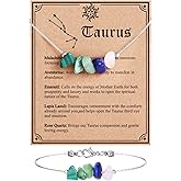 MJartoria Natural Stone Zodiac Sign Choker Necklace and Bracelet for Women Horoscope Healing Stone Astrology Jewelry Birthday Gifts (Silver, Taurus)