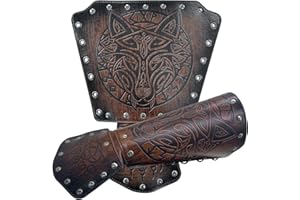 HiiFeuer Viking Fenrir Gauntlet, Medieval Faux Leather Arm Armor Knight Bracer, LARP Halloween Costume