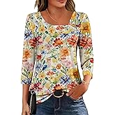 Dimur Womens 3/4 Sleeve Tops Asymmetrical Neck Summer Shirts Business Casual Blouses Fashion Clothes 2026