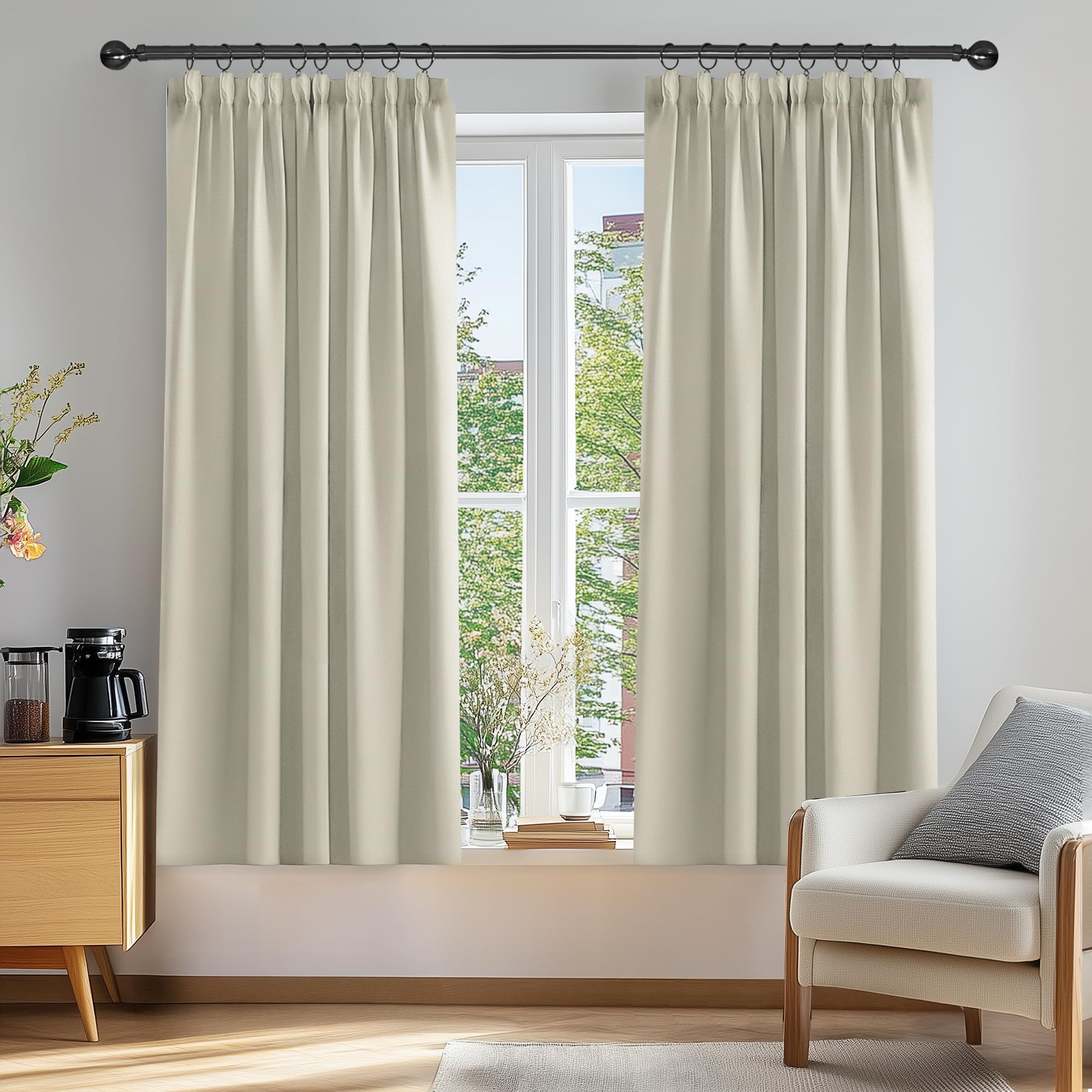 Deconovo Room Darkening Curtains Super Soft Thermal Insulated Energy Saving Pencil Pleat Room Darkening Curtains for Bedroom 52x54 Inch Light Beige 2 Panels