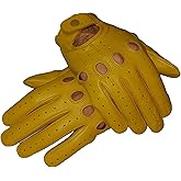Genuine Leather Gloves for Men (Yellow, Large)