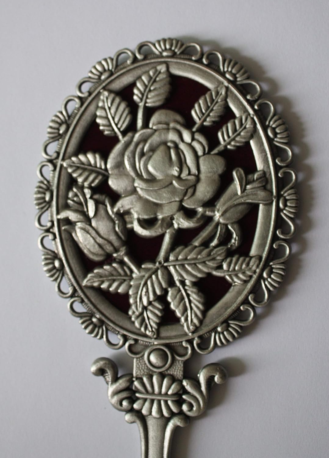 SEHAMANO Vintage Hand Mirror with Embossed Rose on The Back Handheld Makeup Beauty Metal Mirror Compact Purse Small Mirror (Brass (Matt Gold)): Home & Kitchen