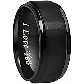 CROWNAL 6mm 8mm 10mm Black Tungsten Wedding Band Ring Engraved I Love You Men Women Step Down Edges Brushed Finish Size 4 To 17