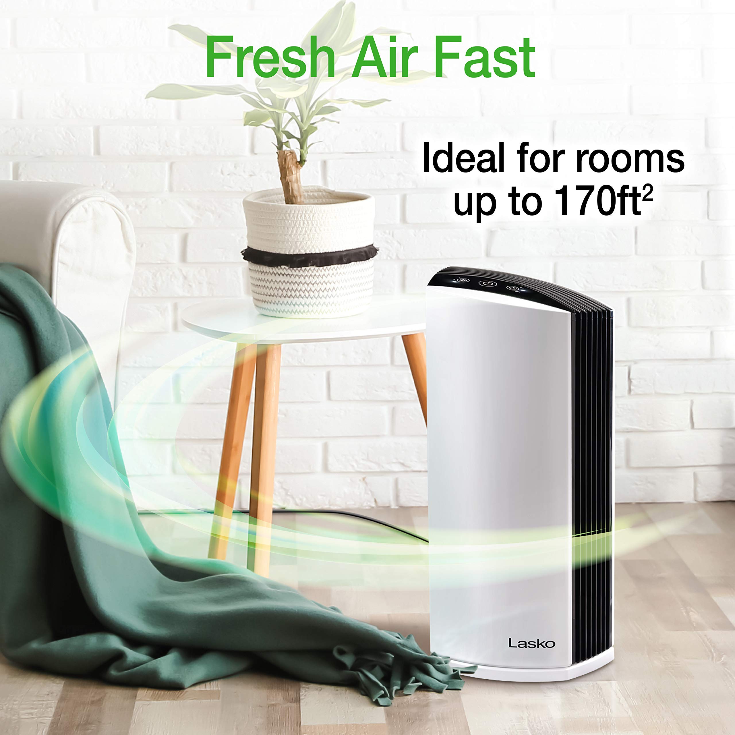 Lasko LP300 HEPA Tower Air Purifier with Timer for a Cleaner, Fresher Environment –2-Stage Filtration Removes Smoke, Odors, Pet Dander, Virus Sized Particles, Pollen, Dust, 21.6