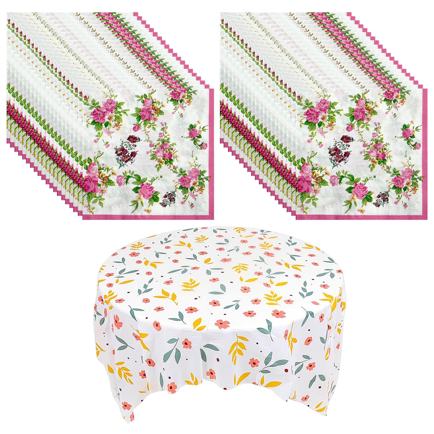 40Pcs Napkins, 1Pc Tablecloth, Napkins for One-Time Party, Afternoon Tea Decorations, Pink Napkins, Floral Napkins, Wedding Napkins, Party Napkins