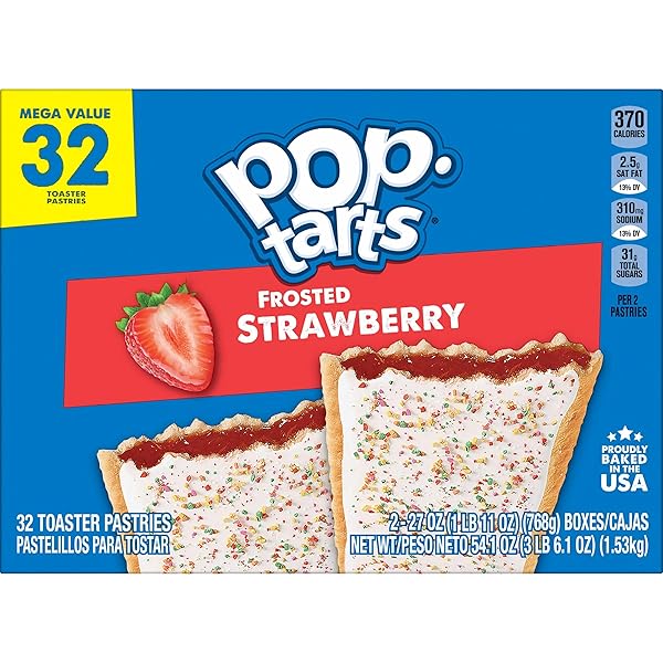 POP-TARTS TOASTER PASTRIES, BREAKFAST FOODS, KIDS SNACKS, FAMILY PACK, FROSTED STRAWBERRY, 54.1OZ BOX (32 COUNT)