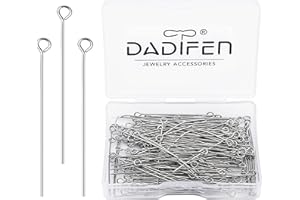 DADIFEN 304 Stainless-Steel Eye Pins for Jewelry Making 24 Gauge Silver Head Pins 0.6x40mm 200pcs/Box Open Eye Pins for DIY Making Earring Necklace Bracelets Dangle Charm Jewelry Findings Eyepins