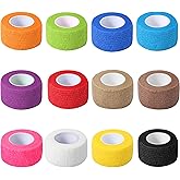 12 Pack Self Adhesive Bandage Wrap, 1 in x 5 Yards Non-Woven Self Adherent Cohesive Bandage, Vet Wrap Wound Tape for Thumb Finger Wrist Knee Ankle, Mix Colors