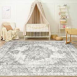 Area Rug 4x6 Vintage Rug: Washable Indoor Medallion