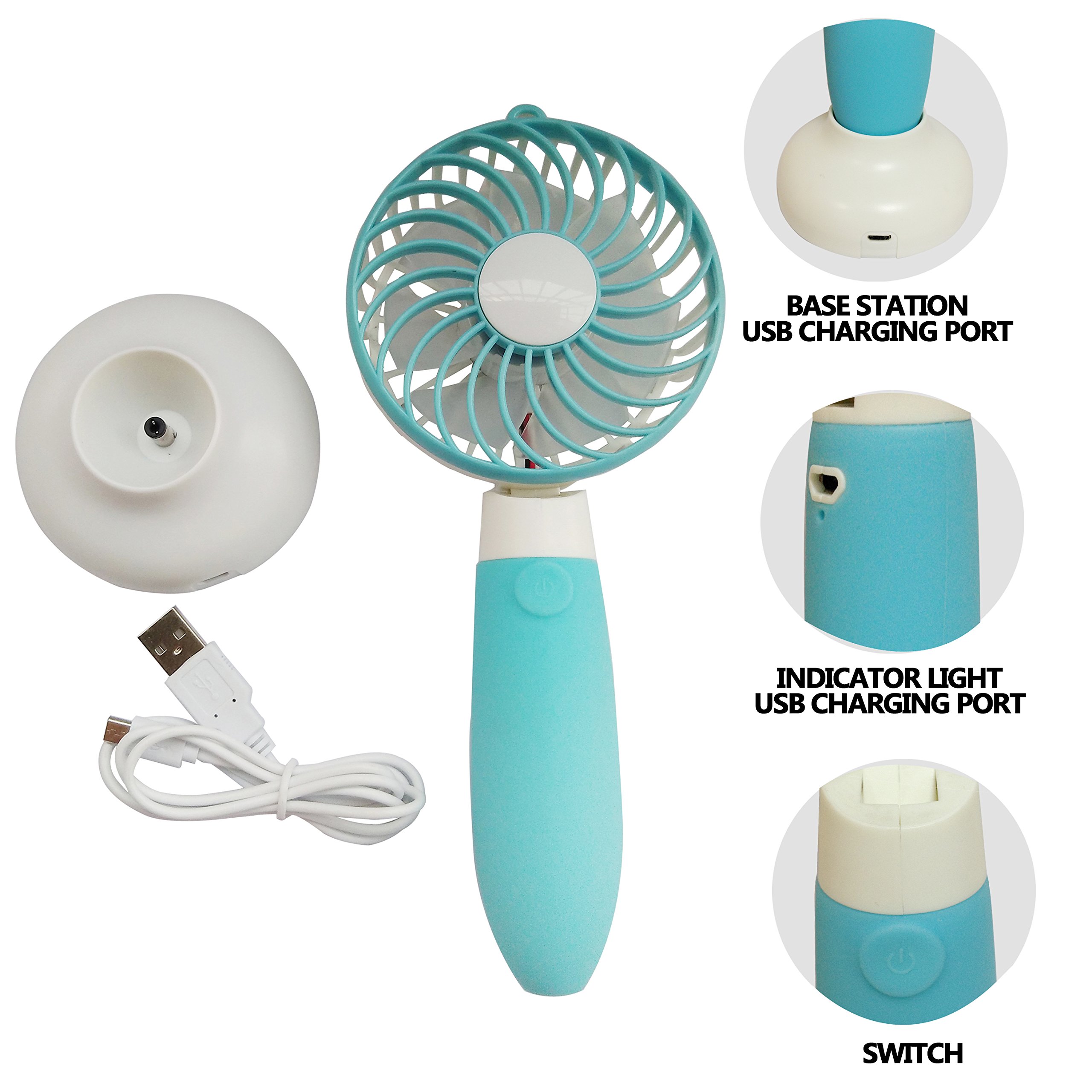 Haraqi Handheld Fan Mini USB Fan Electric Personal Portable Handfan with Rechargeable Battery Adjustable 3 Speeds Outdoor Fan for Home Travel … (Blue)