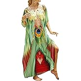 FPINGZI Kaftan Dresses for Women Moo Moos Plus Size Swimsuit Coverup 2026 V-Neck Summer Floral Print Beach Caftan Dress