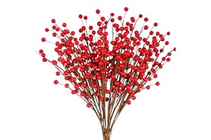 GREENTIME 12 Pack Artificial Red Berry Stems 14" Fake Holly Berry Picks for New Year Holiday Christmas Tree DIY Wreath Crafts Vase Fireplace Home Decor