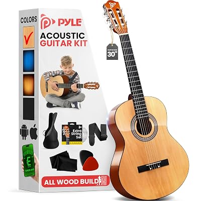 Pyle Beginner 6-String Acoustic Guitar Kit, 1/4 Junior Size Classical Instrument for Students, 30" Natural Gloss
