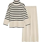 Tanming Women's Sweater Sets Long Sleeve Striped Jumper Tops Casual Knit Wide Leg Pants Sets