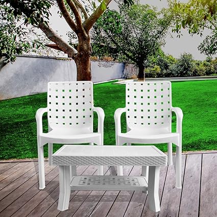 Italica Furniture - Armchair and Table Combo - Indoor and Outdoor Furniture Set (9408 & 9503, White, Set of 2 Chairs)